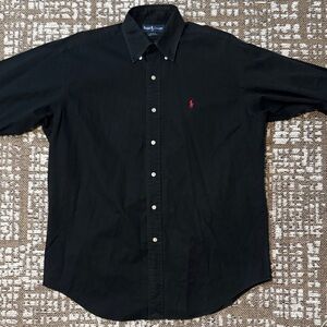 Polo by Ralph Lauren Black Button-Down Shirt with Red Pony Logo